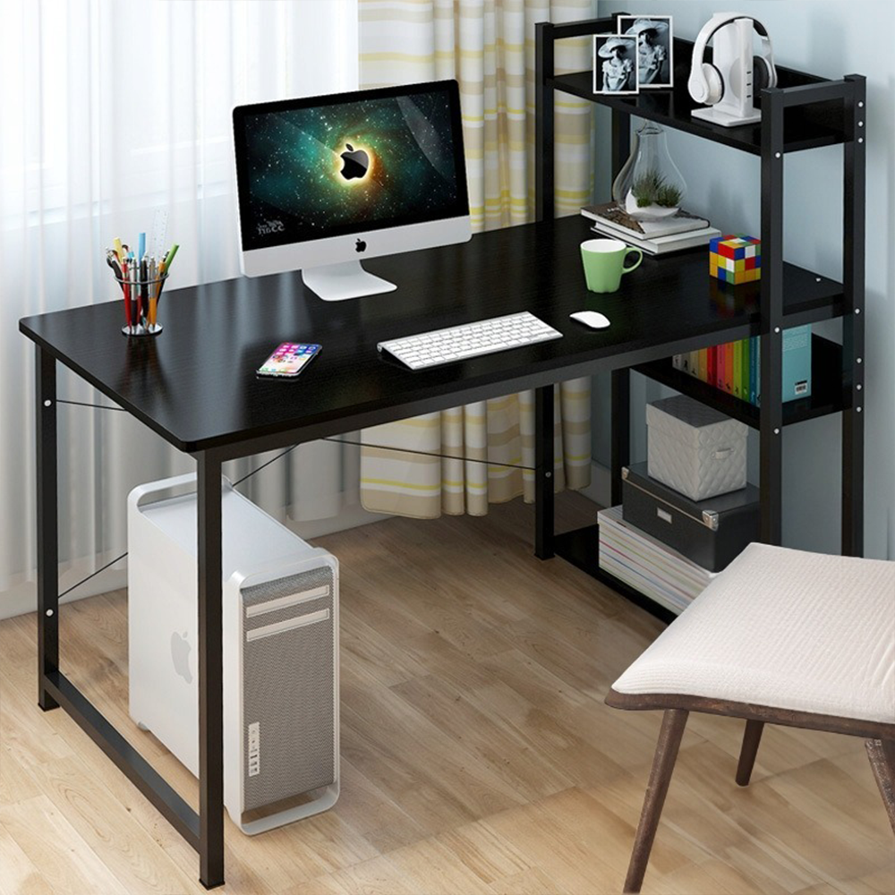 Nowoczesne biurko dla młodzieży z wbudowaną półką - 120x55x110 cm, 3 półki, MDF, czarne