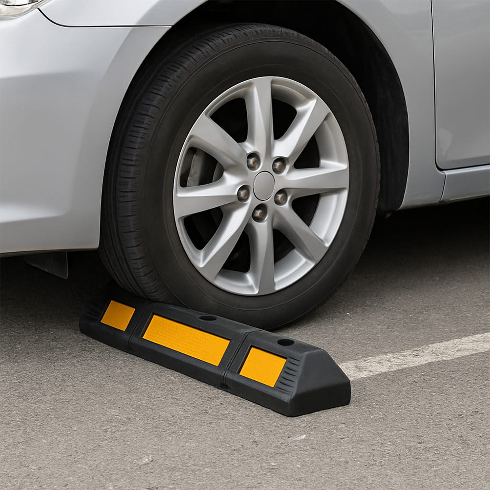 Ogranicznik kół z gumy – 59 cm, z taśmą odblaskową, 1 szt.