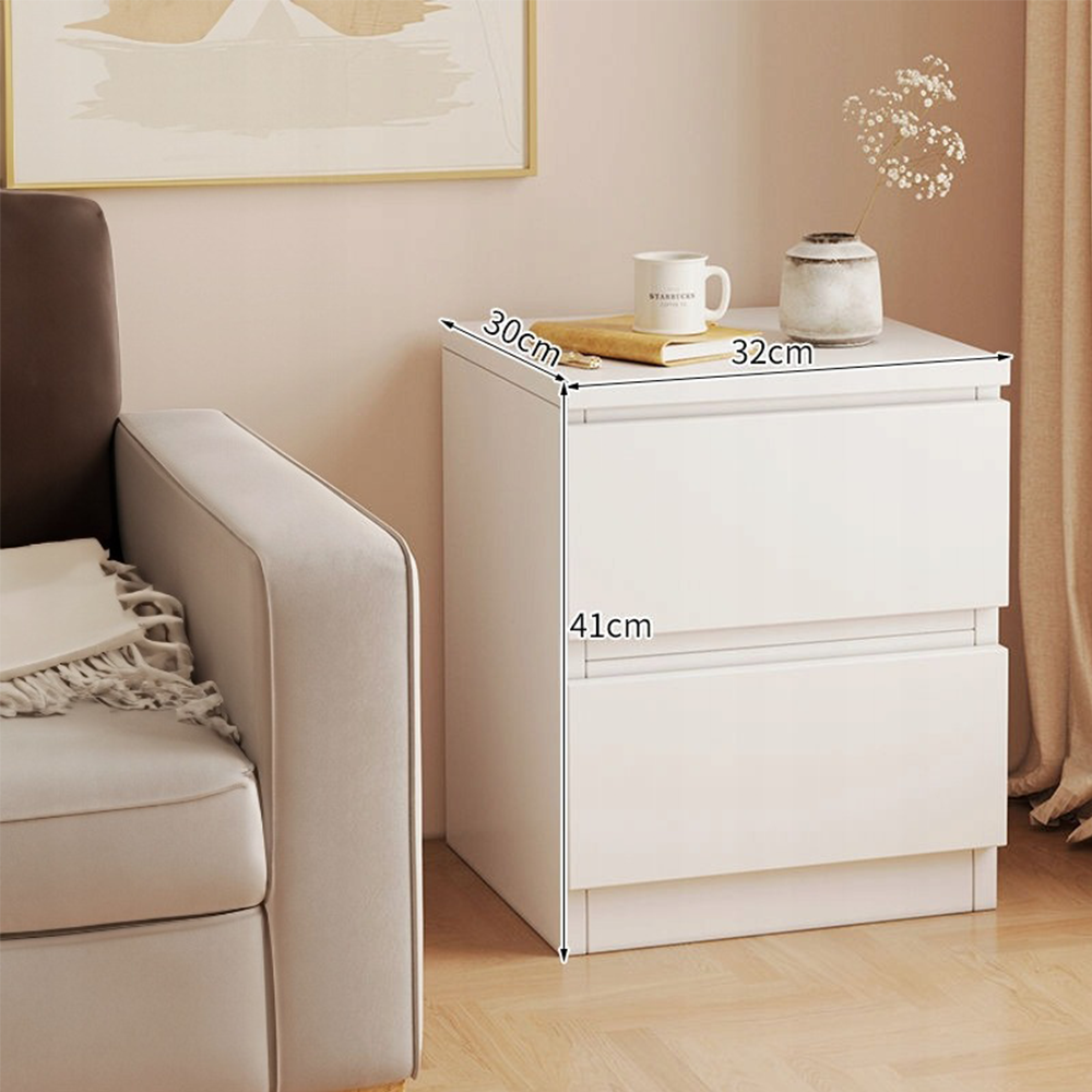 Biały stolik nocny z szufladami, 41×32×30 cm, nowoczesny design