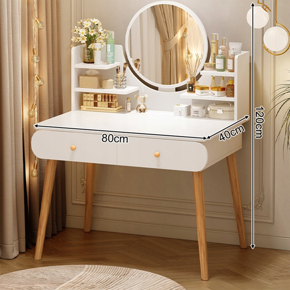 Biała toaletka z lustrem, 80x40x120 cm – nowoczesny mebel do sypialni lub łazienki