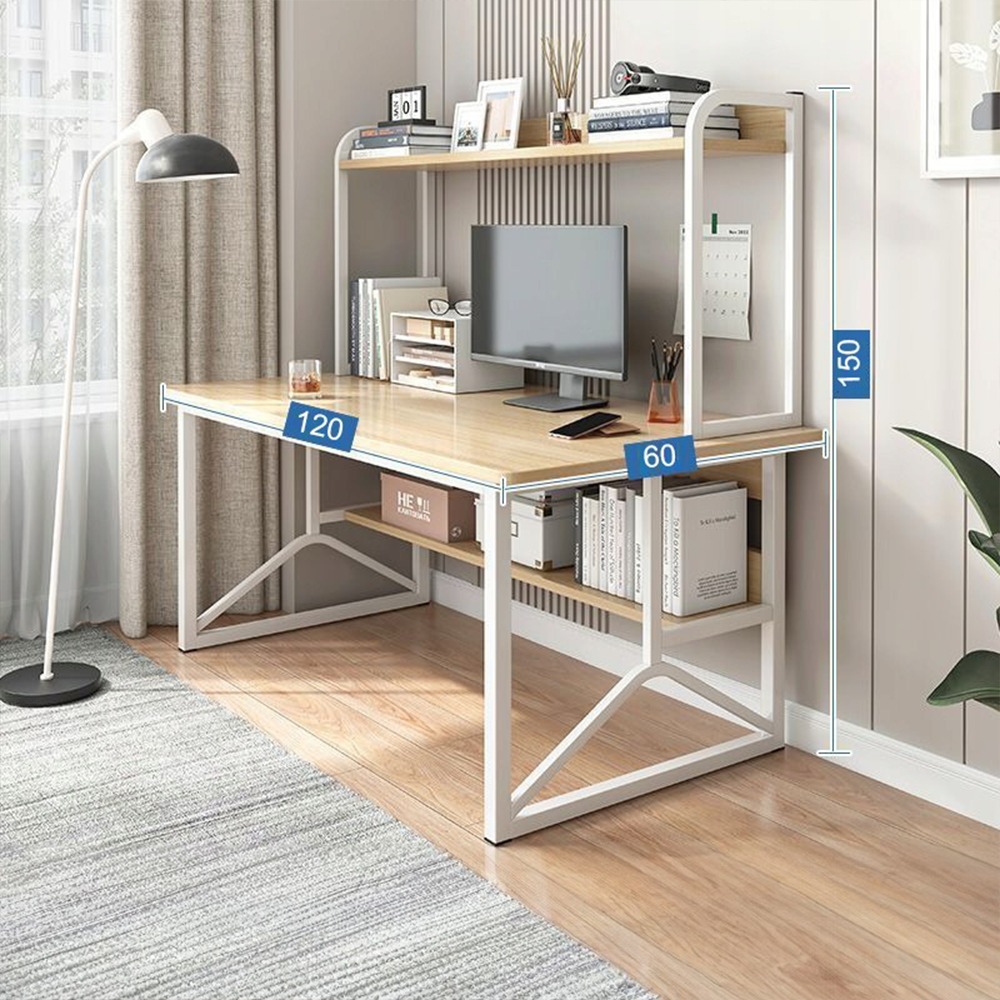 Biurko z półkami 120x60x150 cm - jasny dąb, nowoczesny styl loftowy