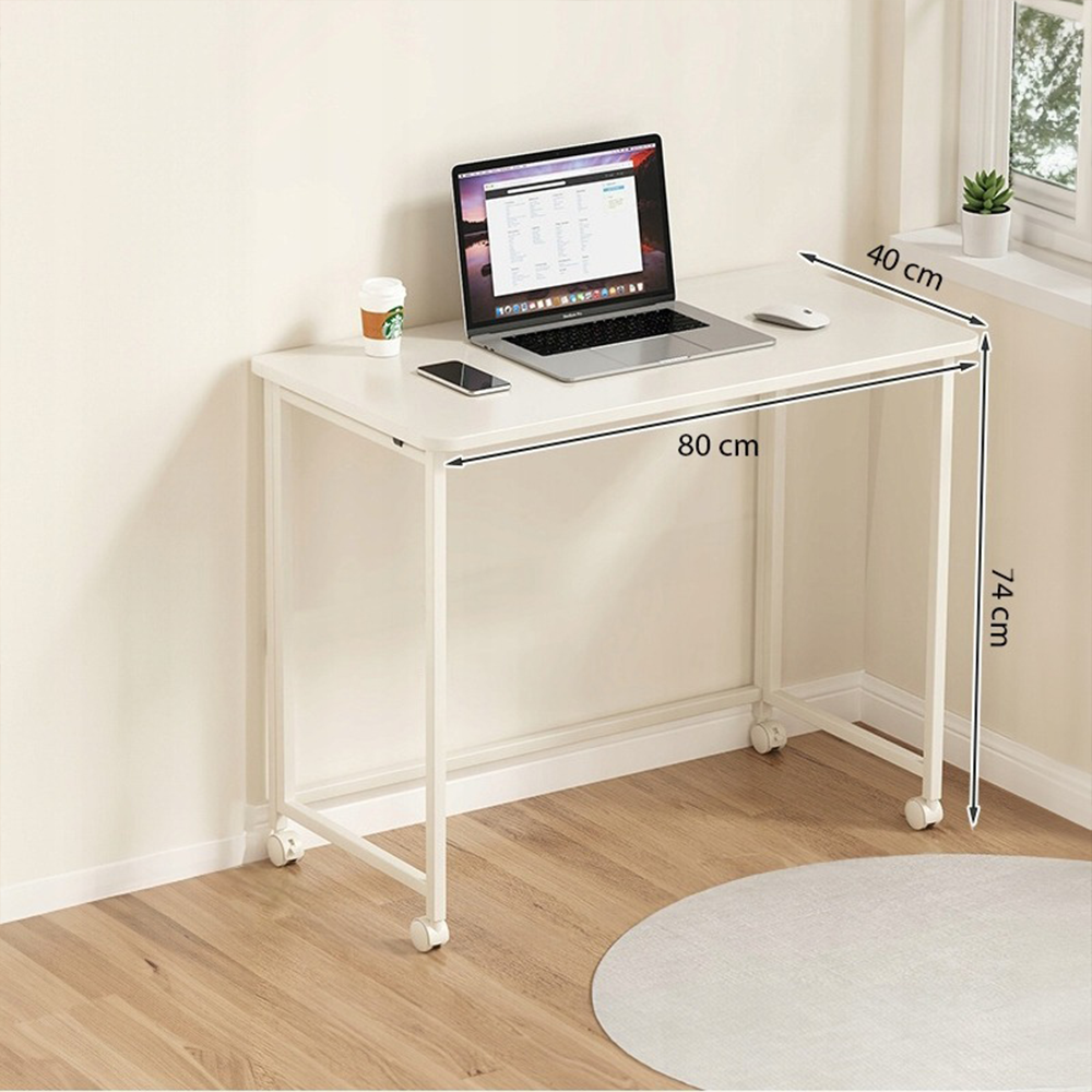 Składane biurko na laptopa – 80 x 40 cm, białe, styl loftowy, połączenie MDF i metalu