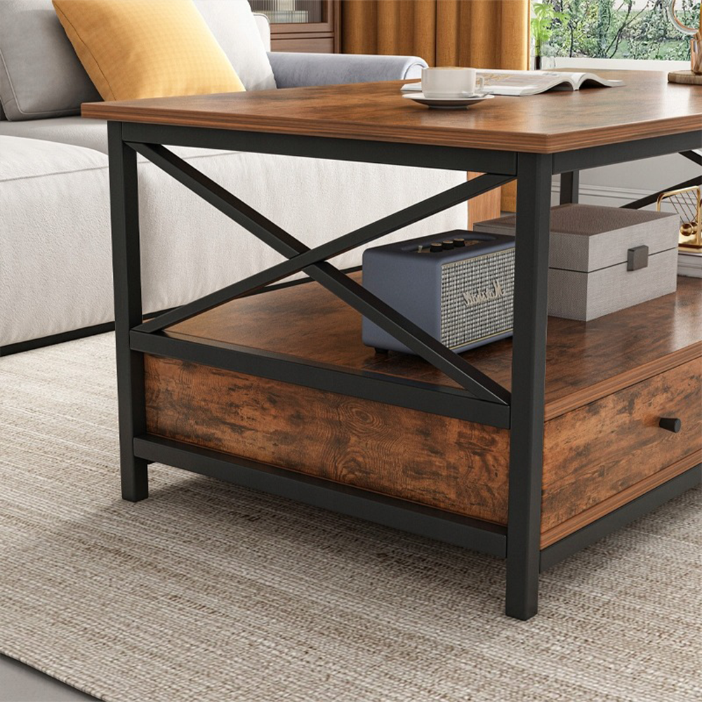 Industrialny stolik kawowy ze schowkiem - 100x55x47 cm