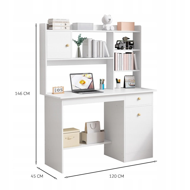 Biurko białe loft pod laptop/komputer skandynawski z 7 półkami