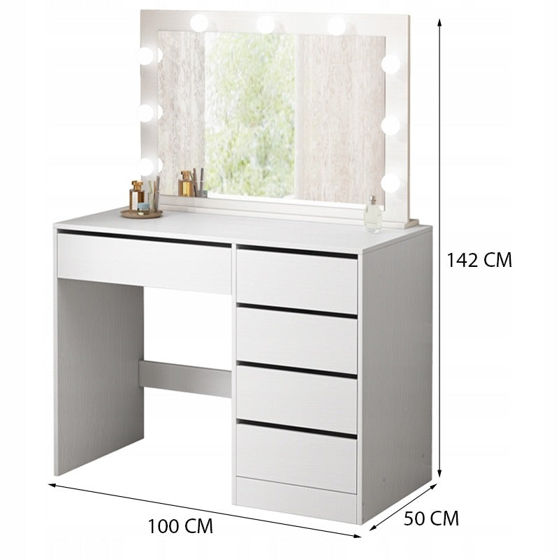 Toaletka kosmetyczna makijażu wizażu z lustrem led nowoczesna glamour biała