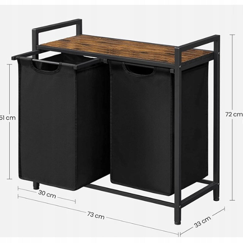 Duży kosz na pranie dwukomorowy z półką industrialny regał pojemnik loft