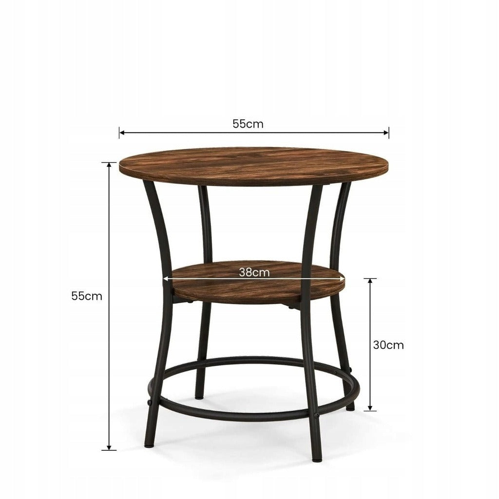 Okrągły stolik kawowy do salonu z półką, brązowy loft 55 cm