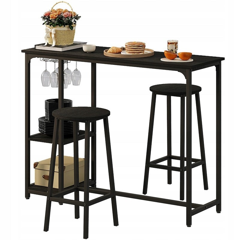 Zestaw barowy - stół + 2 krzesła (stołki) – czarny – styl loft