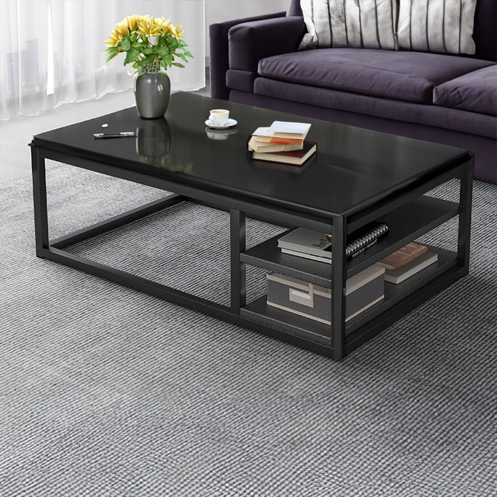 Nowoczesny stolik kawowy w stylu loft – 120x60x46 cm, MDF, z półką do przechowywania