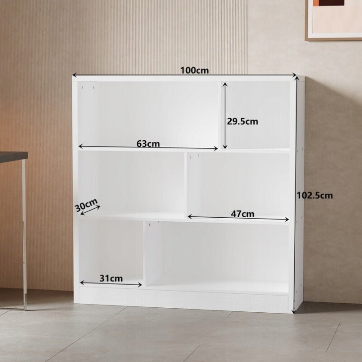 Nowoczesny Biały Regał Asymetryczny 100 x 102,5 x 30 cm 6 Półek na Książki