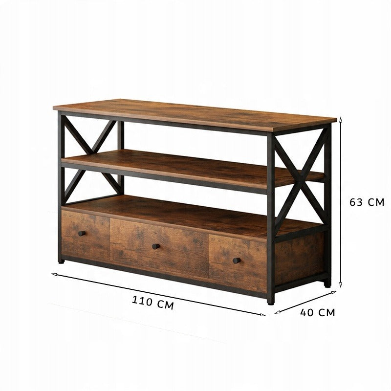 Szafka telewizyjna loftowa do salonu z półkami i szufladami 110 cm