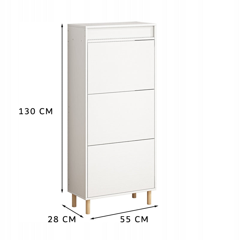 Biała szafka na buty z lustrem i miejscem do przechowywania w stylu loftowym, pionowa półka do przedpokoju 55 cm