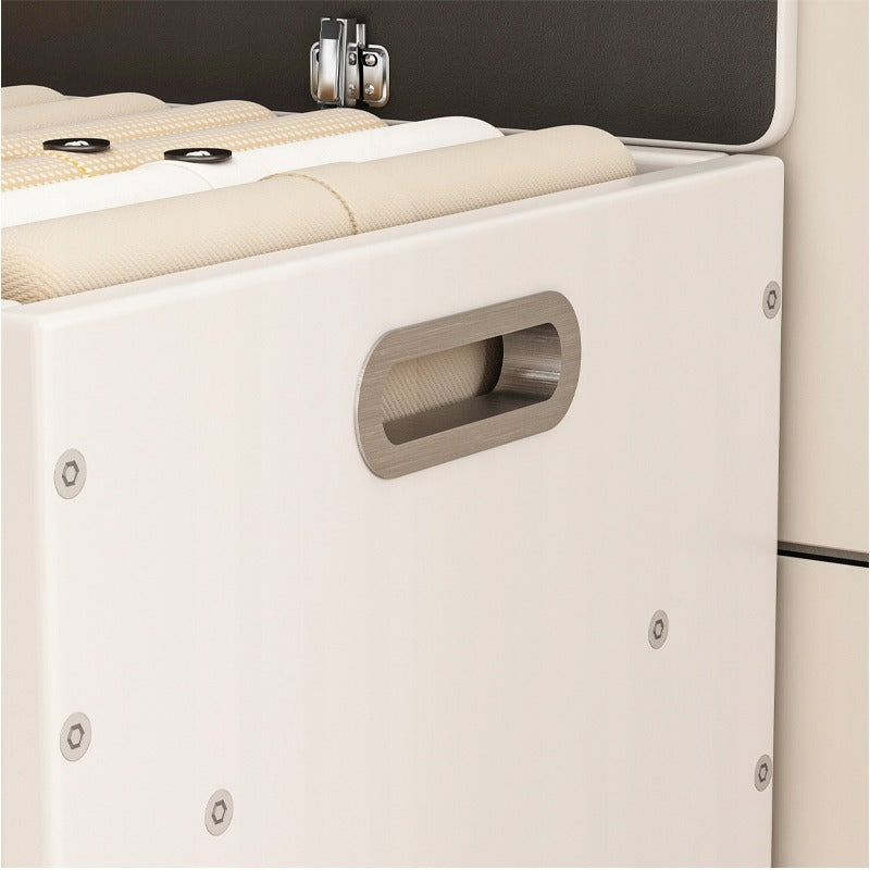 Biała szafka na buty z drewnianym siedziskiem i schowkiem 80 cm