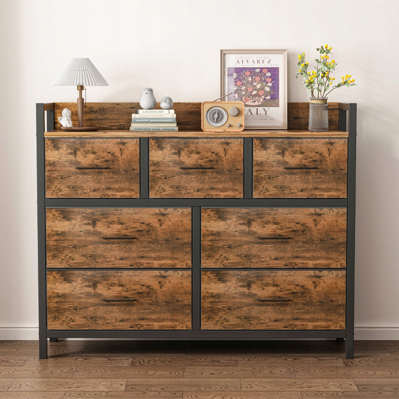 Komoda rustykalna brązowa z 7 szufladami – 98 × 85 × 28,5 cm, styl industrialny loft