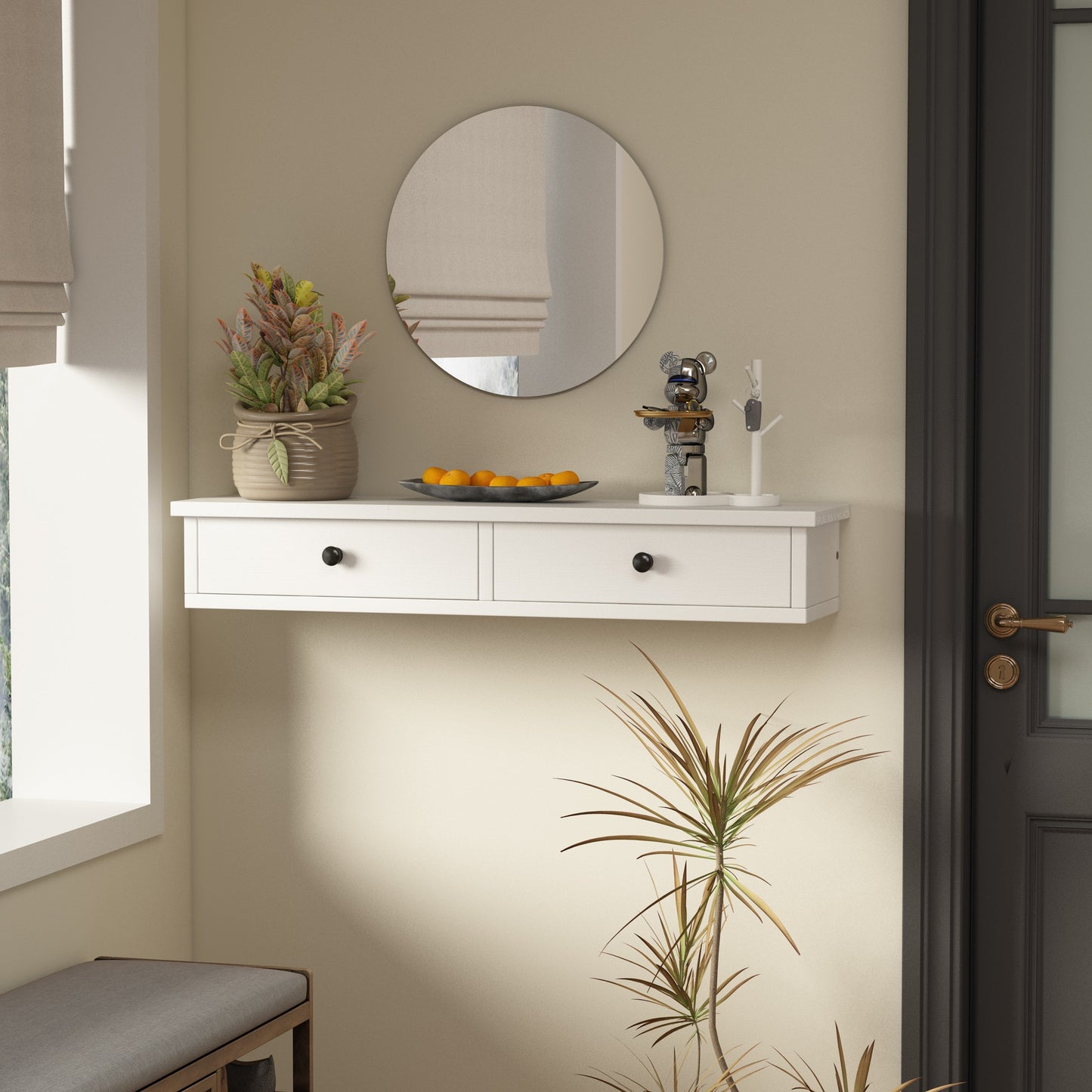 Półka wisząca biała nowoczesna loft sypialnia ścienna 64 cm