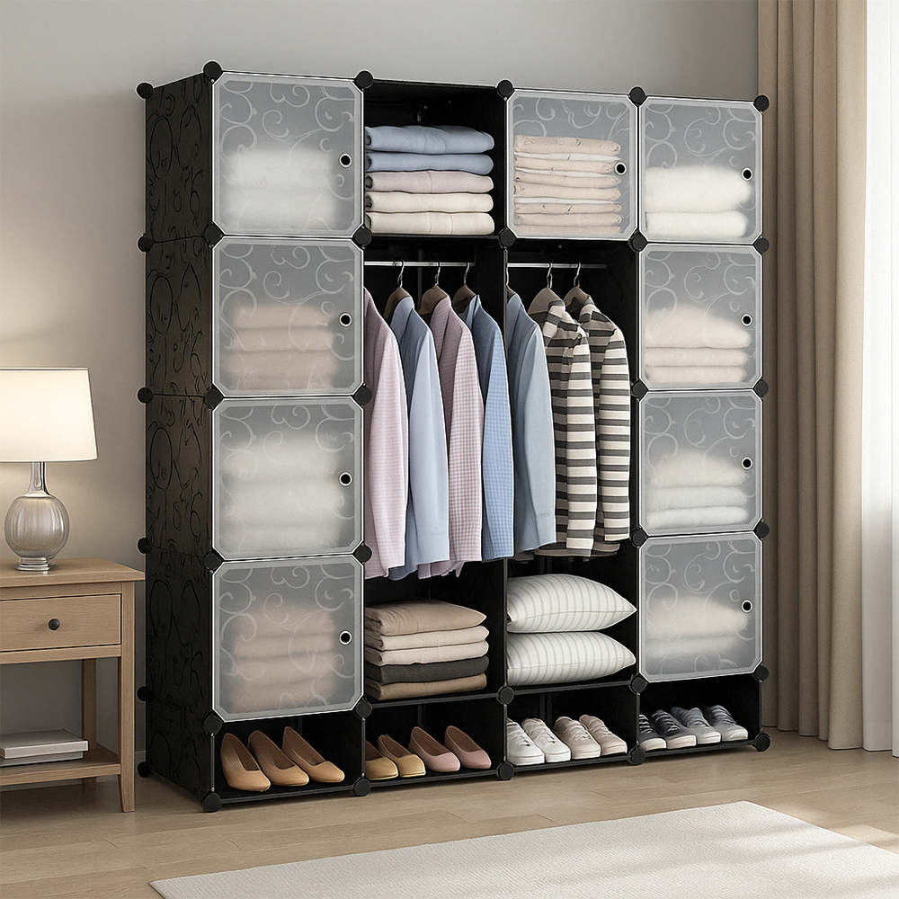 Składana szafa modułowa 165x147 cm – szafa z półkami i miejscem na buty, idealna do sypialni lub w podróż