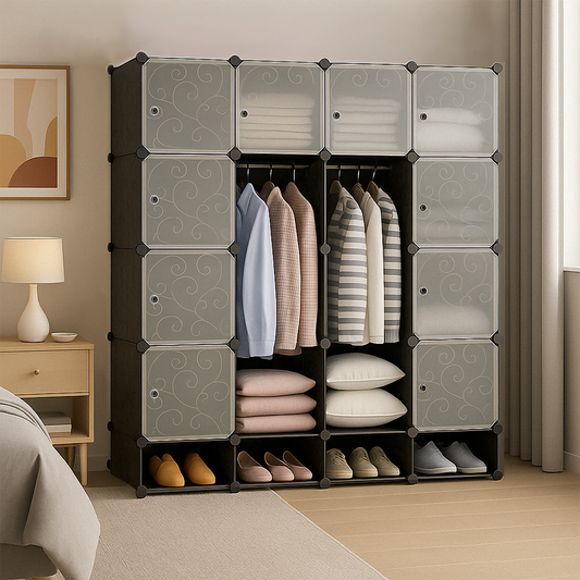 Składana szafa modułowa 165x147 cm – szafa z półkami i miejscem na buty, idealna do sypialni lub w podróż