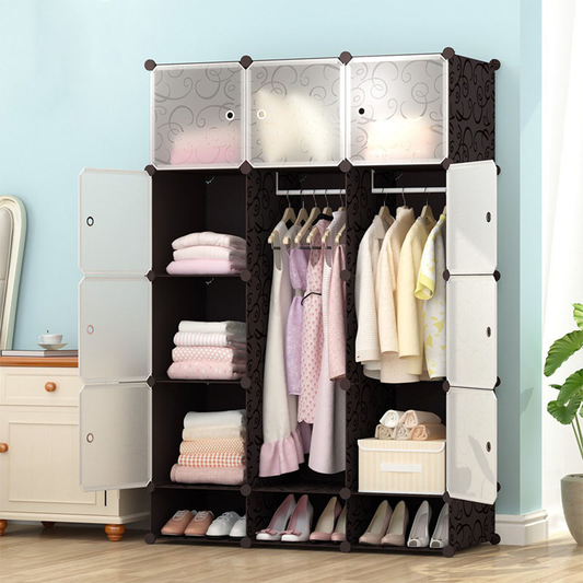 Składana szafa modułowa 165x110 cm – lekka szafa z trwałymi półkami i metalową ramą, idealna do małych pomieszczeń