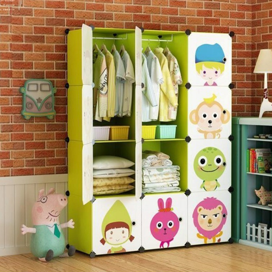 Składana szafa modułowa dla dzieci – 146x110x36 cm, kolorowe wzory, metalowy stelaż