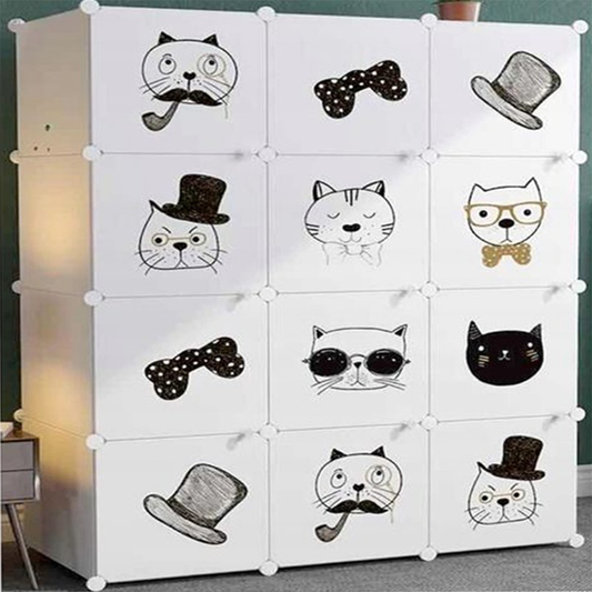 Modułowa, składana szafa z wodoodpornymi półkami – 147x111x37 cm, lekkie i praktyczne rozwiązanie meblowe.