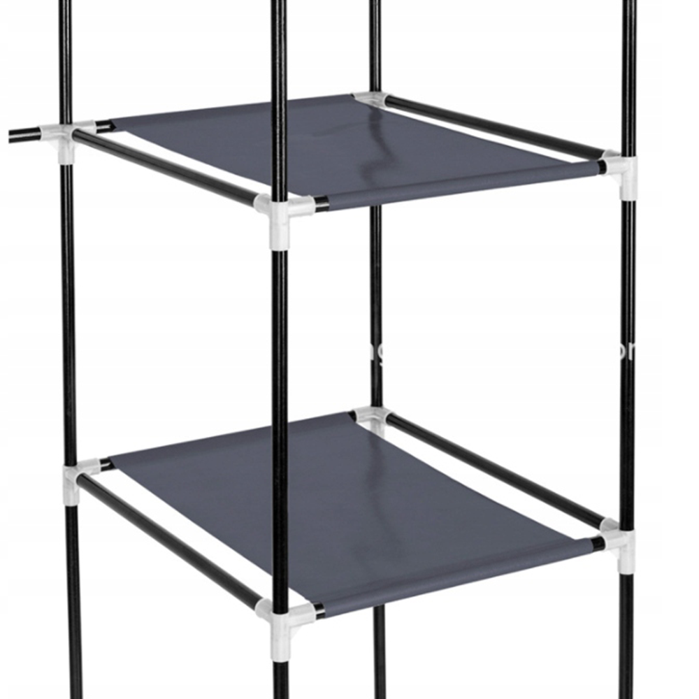 Modułowa szafa tekstylna 170x45x175 cm z 14 półkami i 2 drążkami na wieszaki – przestronna szafa z metalową ramą