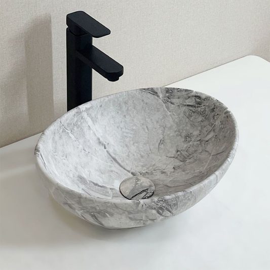 Ceramiczna umywalka z powierzchnią imitującą marmur – 42 x 34 x 15 cm, nowoczesny design i wysoka wytrzymałość