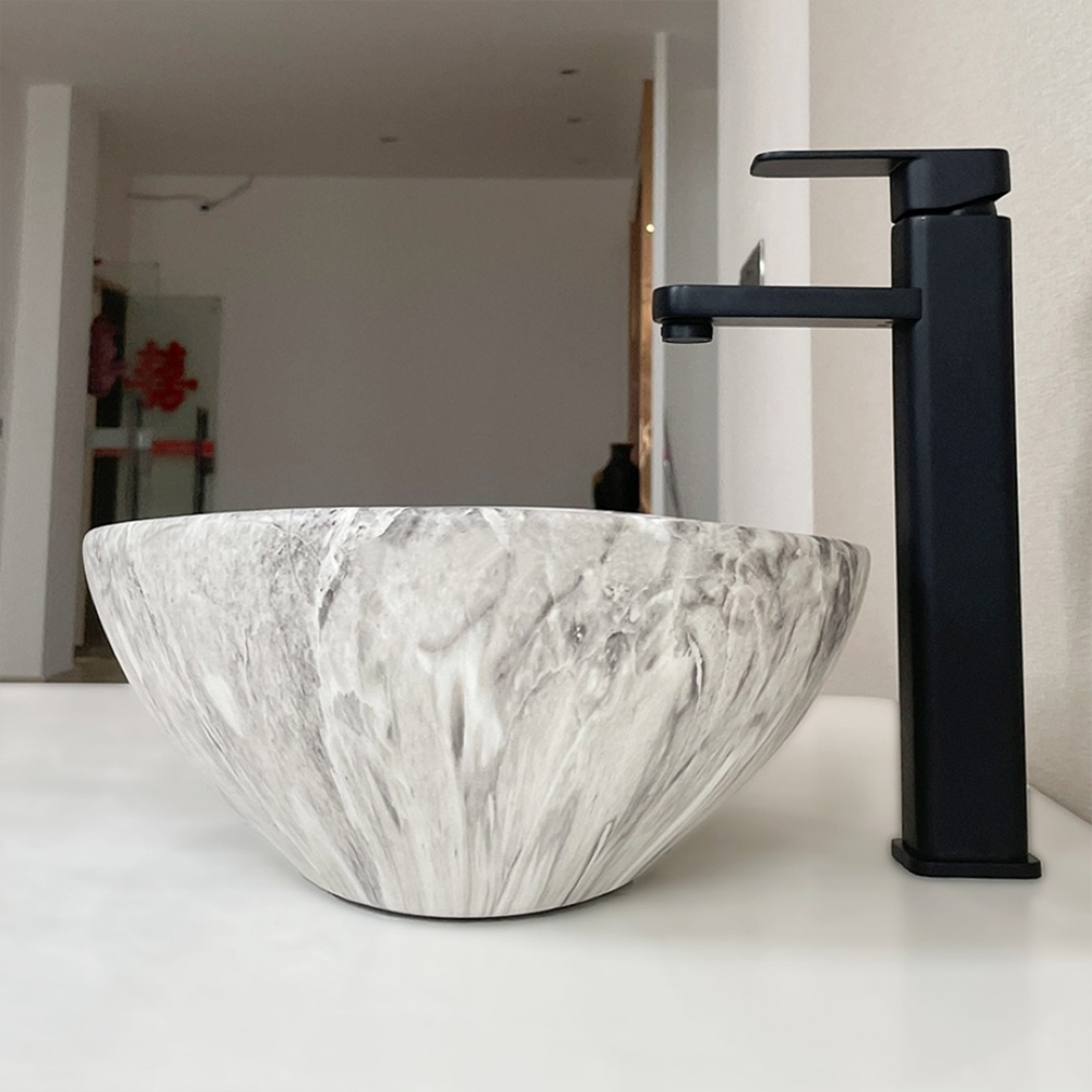 Ceramiczna umywalka z powierzchnią imitującą marmur – 42 x 34 x 15 cm, nowoczesny design i wysoka wytrzymałość