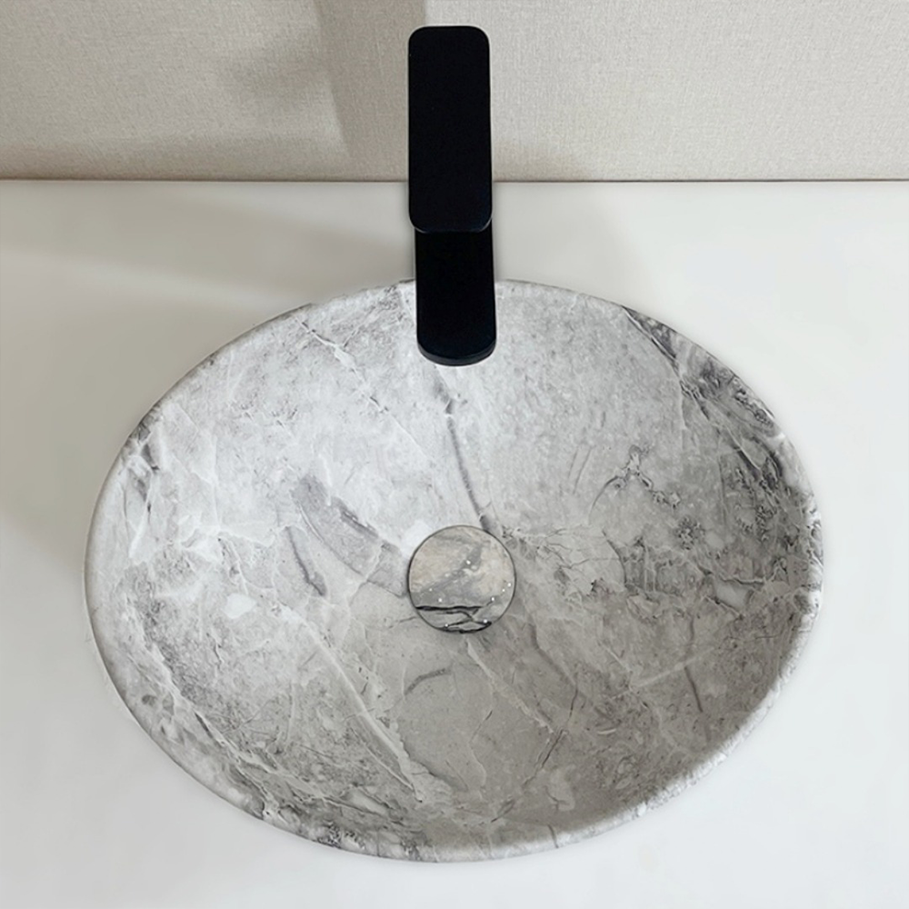 Ceramiczna umywalka z powierzchnią imitującą marmur – 42 x 34 x 15 cm, nowoczesny design i wysoka wytrzymałość