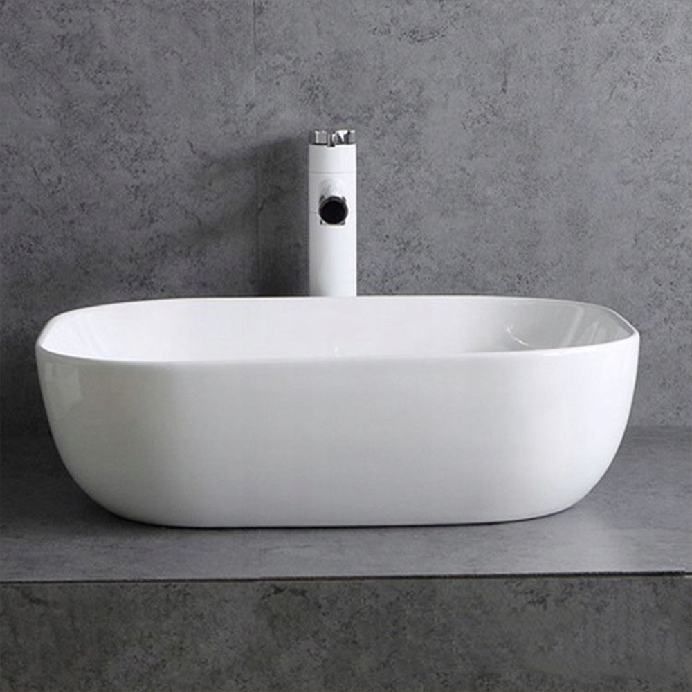 Umywalka ceramiczna Rebiko – 460 x 330 x 140 mm, biała, minimalistyczny, nowoczesny design