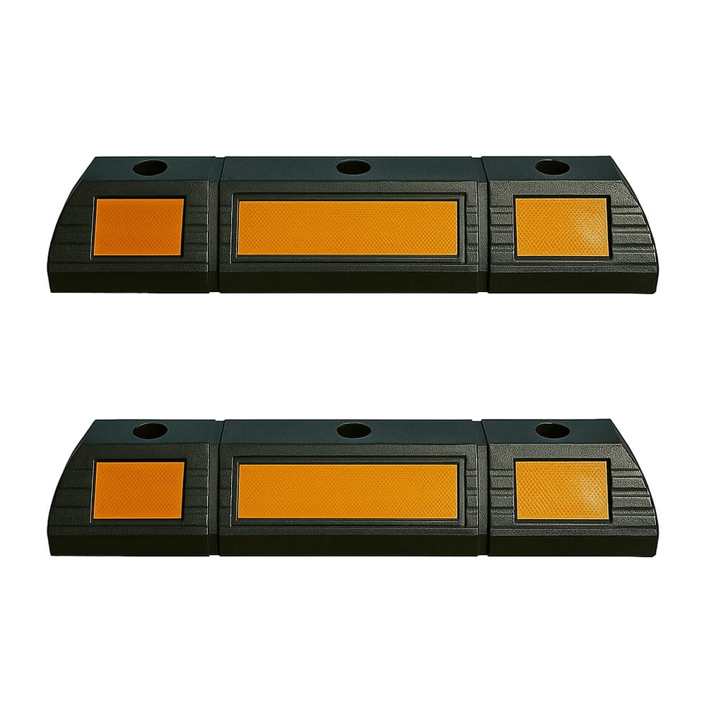 Zestaw 2 barier ochronnych do parkowania – gumowa bariera ochronna o długości 59 cm z żółtą taśmą odblaskową