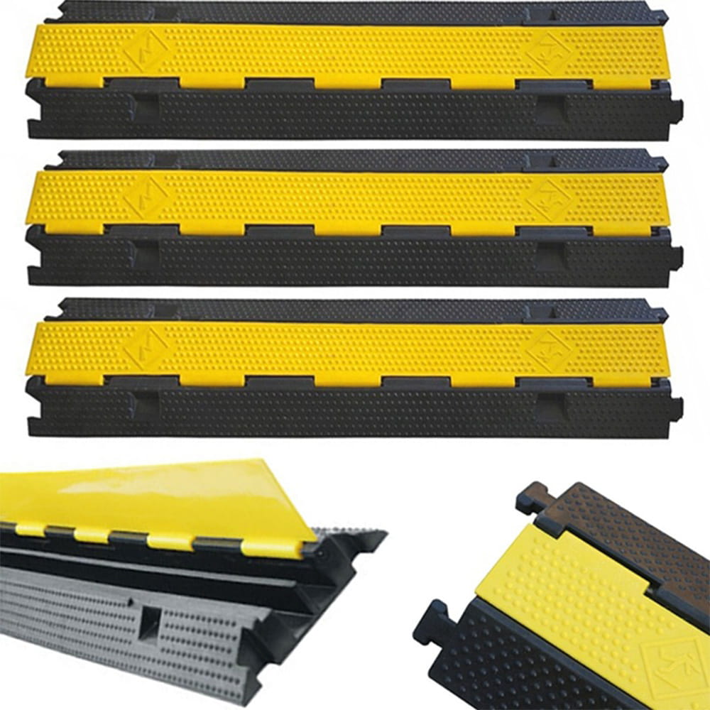 Zestaw 3 ramp ochronnych do kabli o długości 1 m – 2 kanały – nośność 7 ton – ochrona kabli – kolor czarny i żółty
