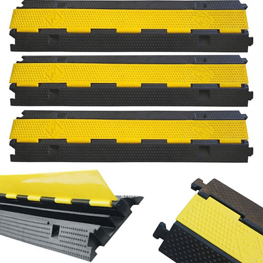 Zestaw 3 ramp ochronnych do kabli o długości 1 m – 2 kanały – nośność 7 ton – ochrona kabli – kolor czarny i żółty