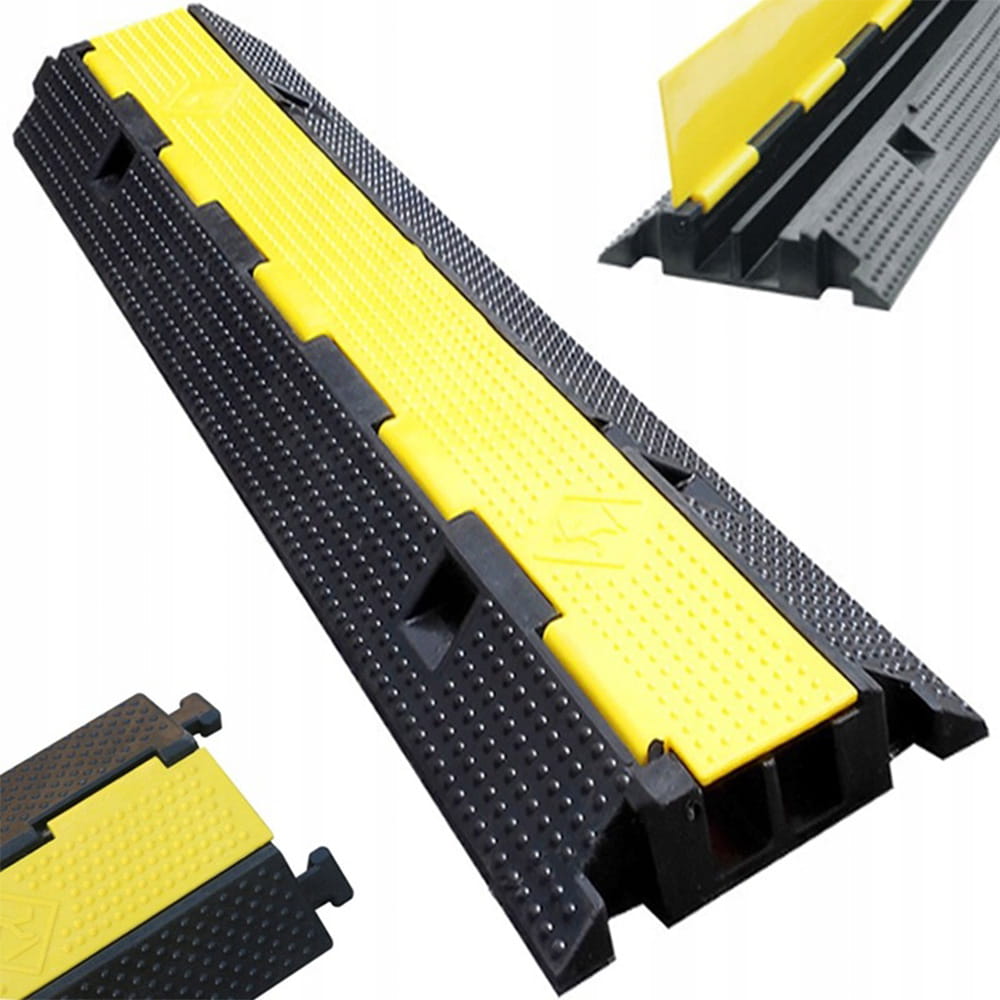 Zestaw 3 ramp ochronnych do kabli o długości 1 m – 2 kanały – nośność 7 ton – ochrona kabli – kolor czarny i żółty