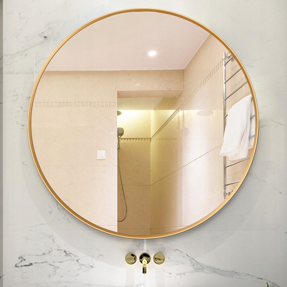 Okrągłe lustro ze złotą ramą, 60 cm – elegancki design do sypialni, pokoju dziennego lub łazienki