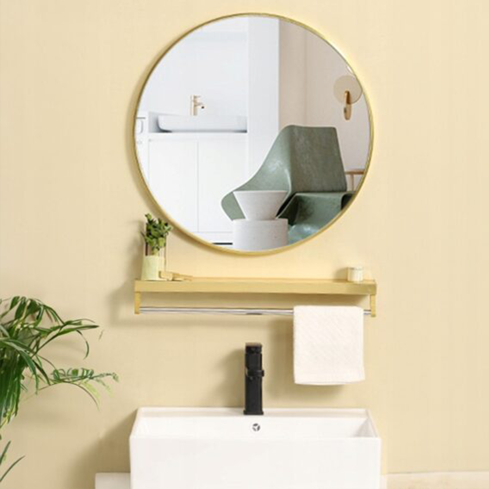 Okrągłe lustro ze złotą ramą, 60 cm – elegancki design do sypialni, pokoju dziennego lub łazienki