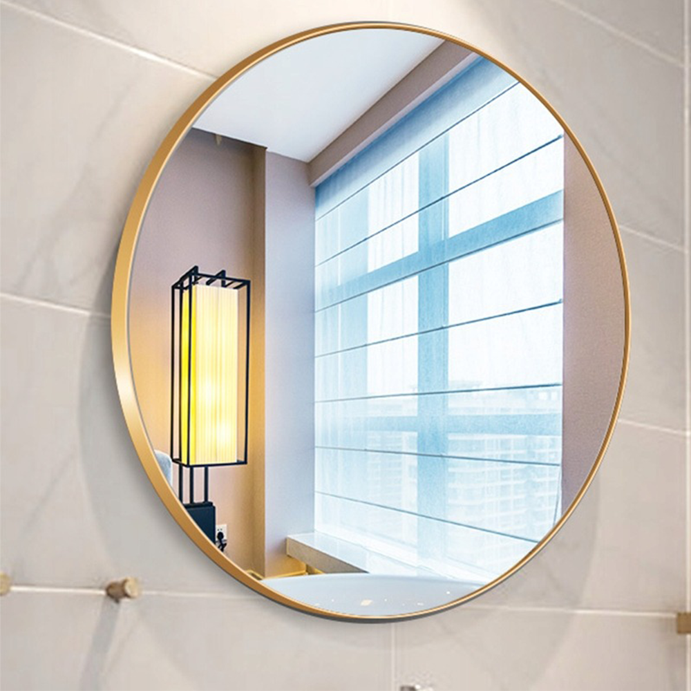 Okrągłe lustro ze złotą ramą, 60 cm – elegancki design do sypialni, pokoju dziennego lub łazienki