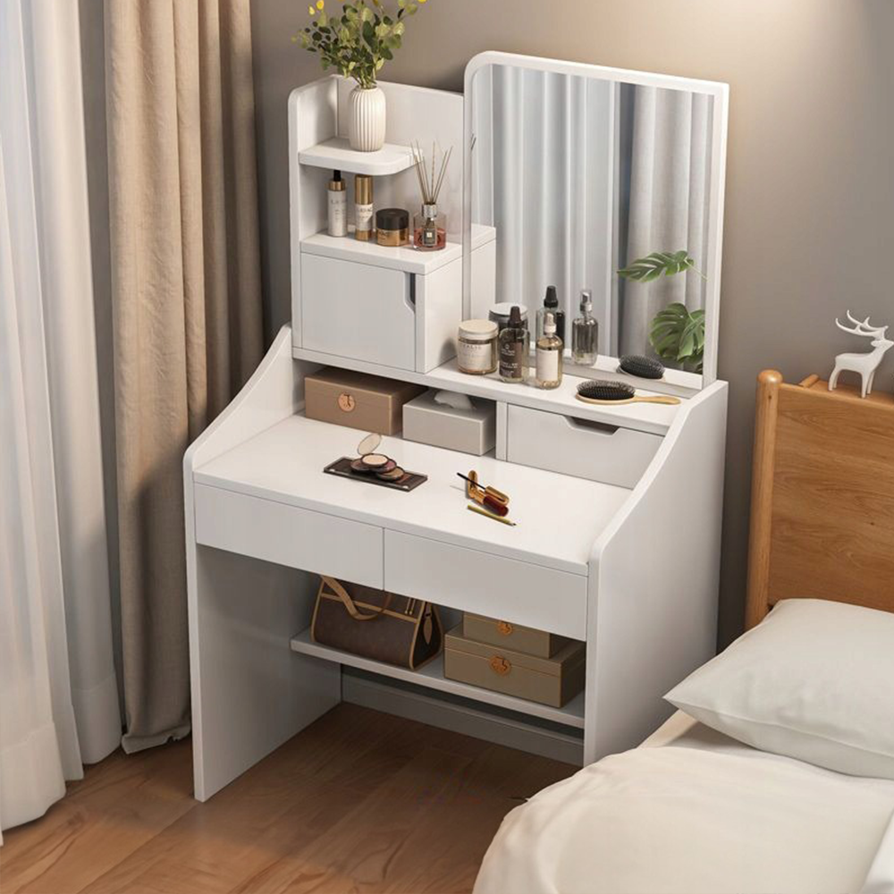 Biała toaletka z lustrem, 70x40x130 cm - Stylowe i praktyczne rozwiązanie do sypialni lub łazienki