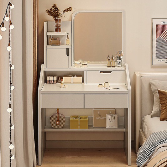 Biała toaletka z lustrem, 70x40x130 cm - Stylowe i praktyczne rozwiązanie do sypialni lub łazienki