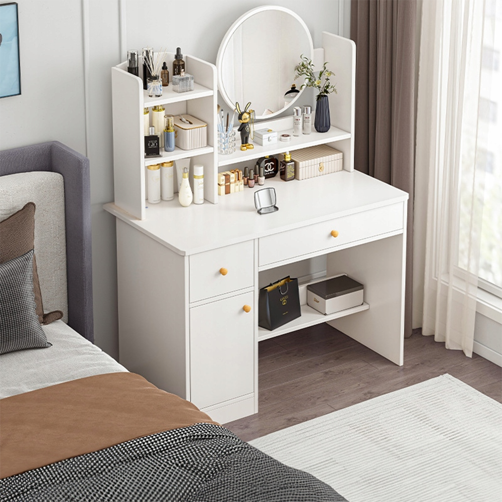 Biała toaletka z lustrem, 80x34x125 cm - Stylowe i kompaktowe meble do makijażu i przechowywania