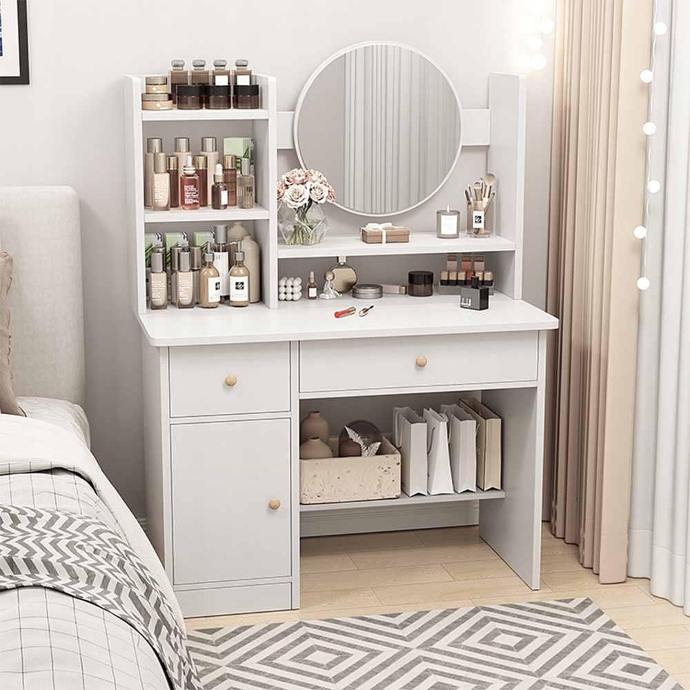 Biała toaletka z lustrem, 80x34x125 cm - Stylowe i kompaktowe meble do makijażu i przechowywania