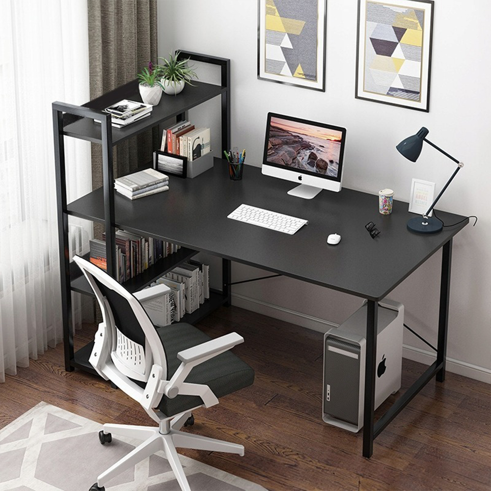 Nowoczesne biurko dla młodzieży z wbudowaną półką - 120x55x110 cm, 3 półki, MDF, czarne