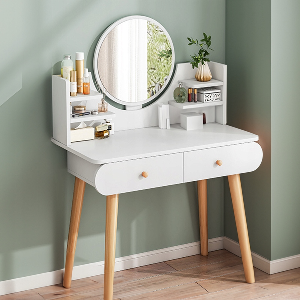 Biała toaletka z lustrem, 80x40x120 cm – nowoczesny mebel do sypialni lub łazienki