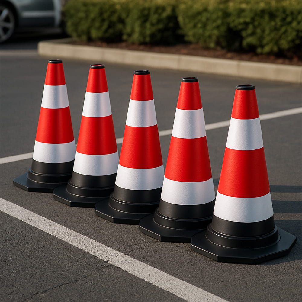 10 elastycznych pachołków odblaskowych – 40 cm – Bezpieczne oznakowanie w ruchu drogowym i na placach budowy