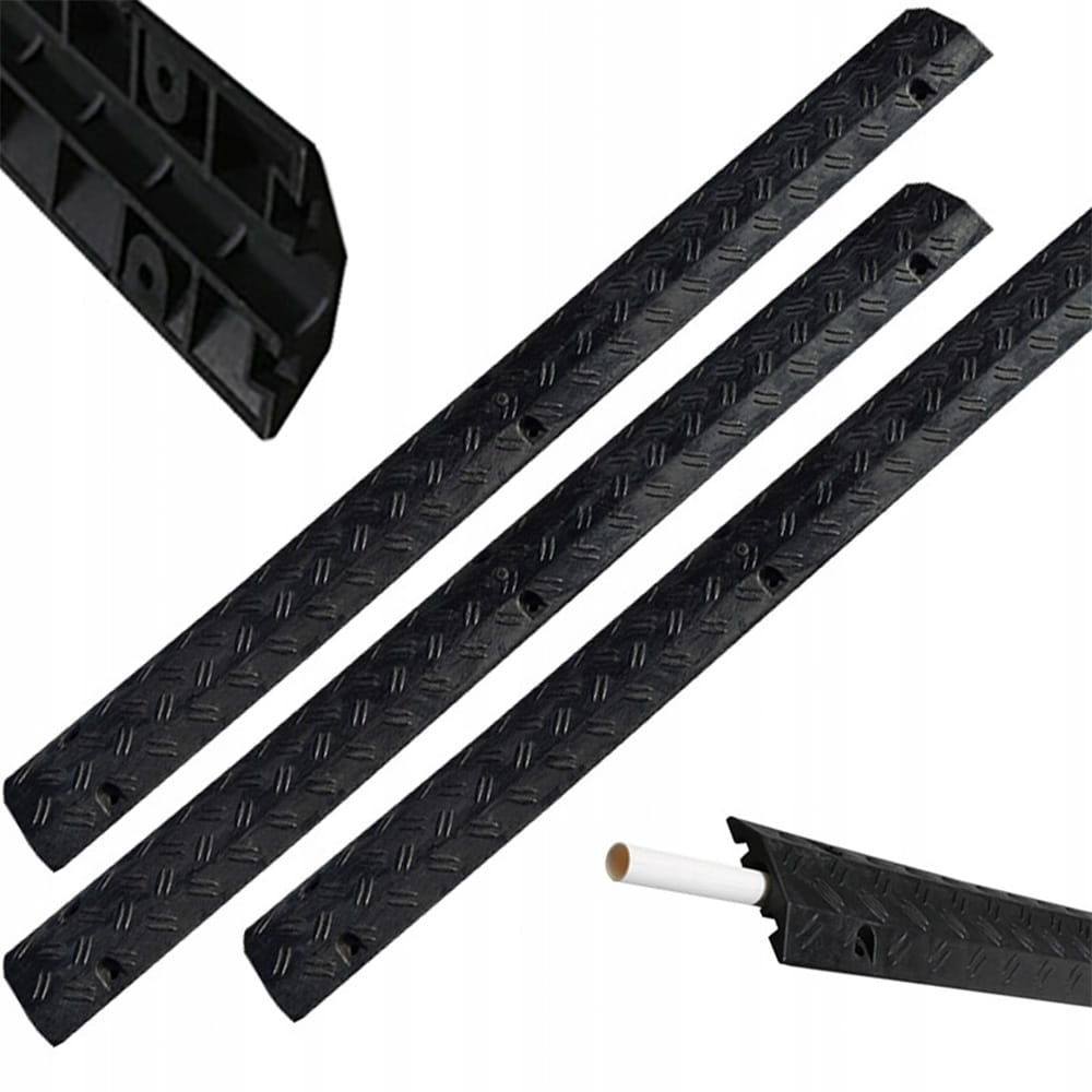 Zestaw 3 ramp ochronnych do kabli – 100 x 10 x 2 cm – solidna ochrona kabli zewnętrznych