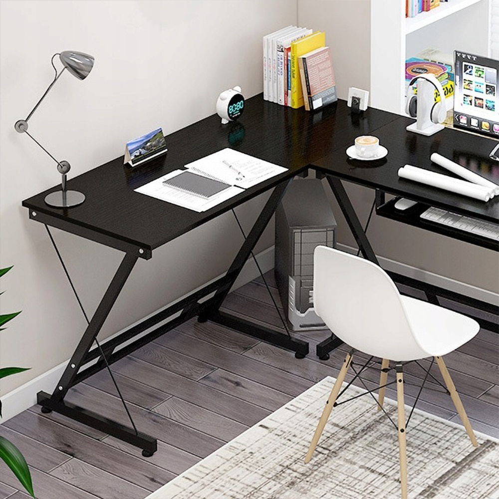Nowoczesne biurko narożne w stylu industrialnym do komputera lub gier - 120x48x74 cm, czarne