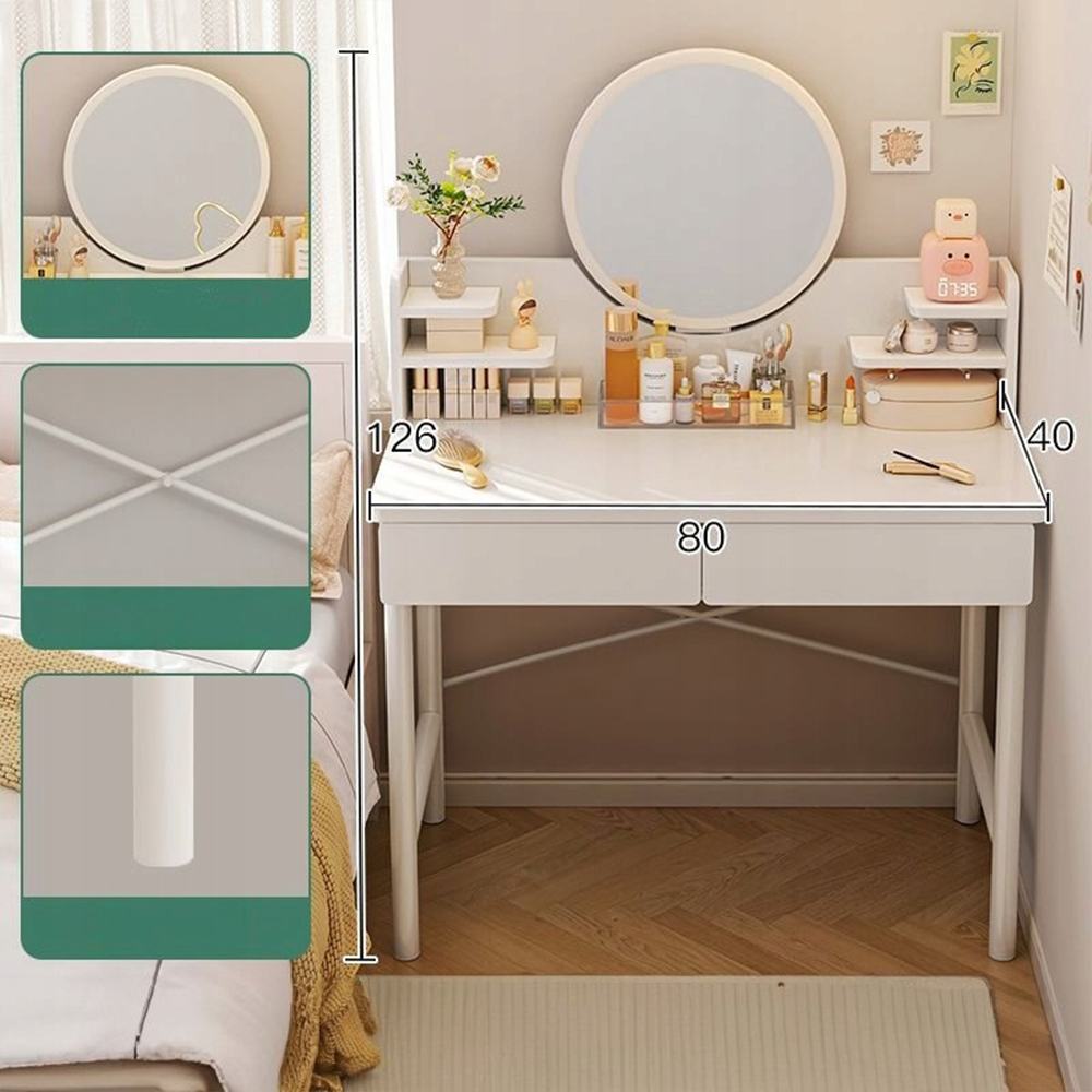 White dressing table with mirror 80x40x125.5 cm - Elegance and functionality in the bedroom