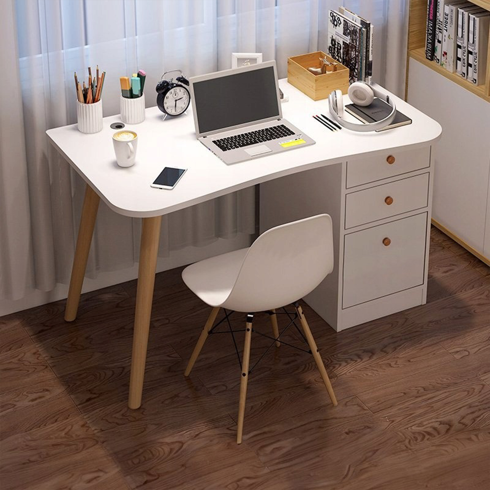 Nowoczesne białe biurko z szufladami i półkami - 100x50x73 cm - idealne do domu lub biura