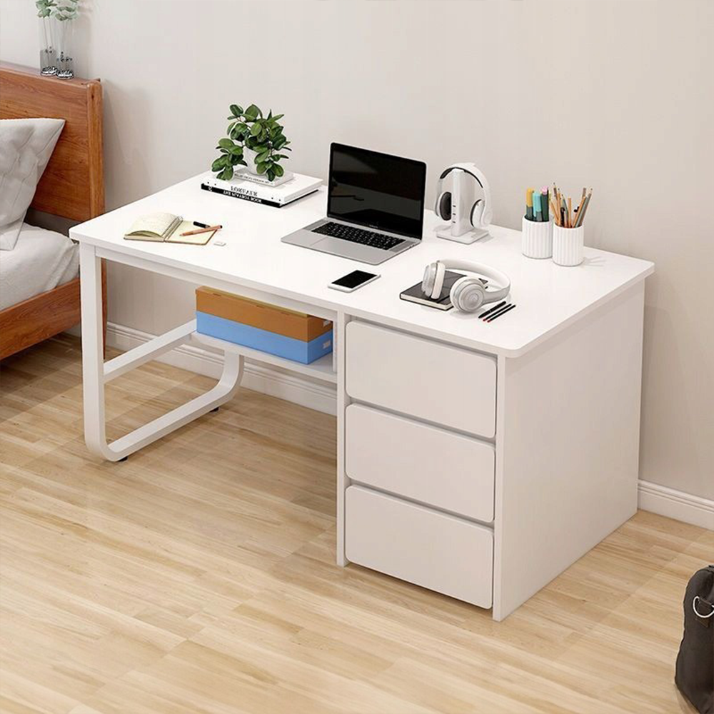 Minimalistyczne białe biurko z półkami - 100x50x73 cm, idealne do małych przestrzeni, pracy i nauki