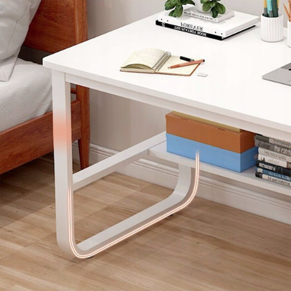 Minimalistyczne białe biurko z półkami - 100x50x73 cm, idealne do małych przestrzeni, pracy i nauki