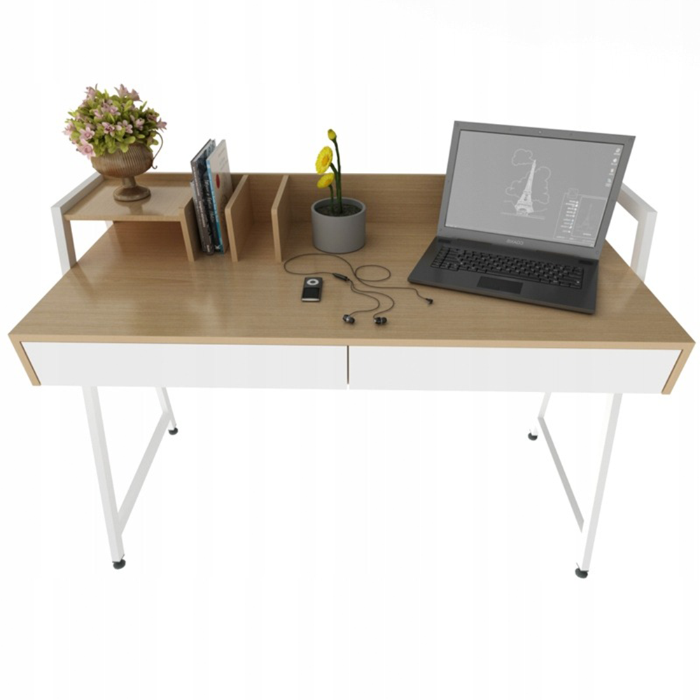 Nowoczesne biurko w stylu loft, 124 cm, z szufladami – jasny dąb